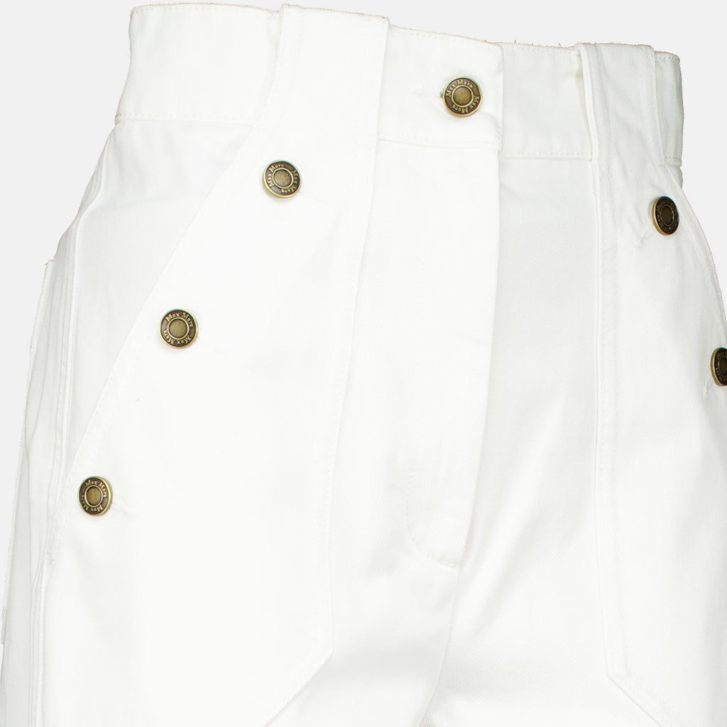 Pantalons Wide White Bull Cotton Pants Max Mara Blanc Femme