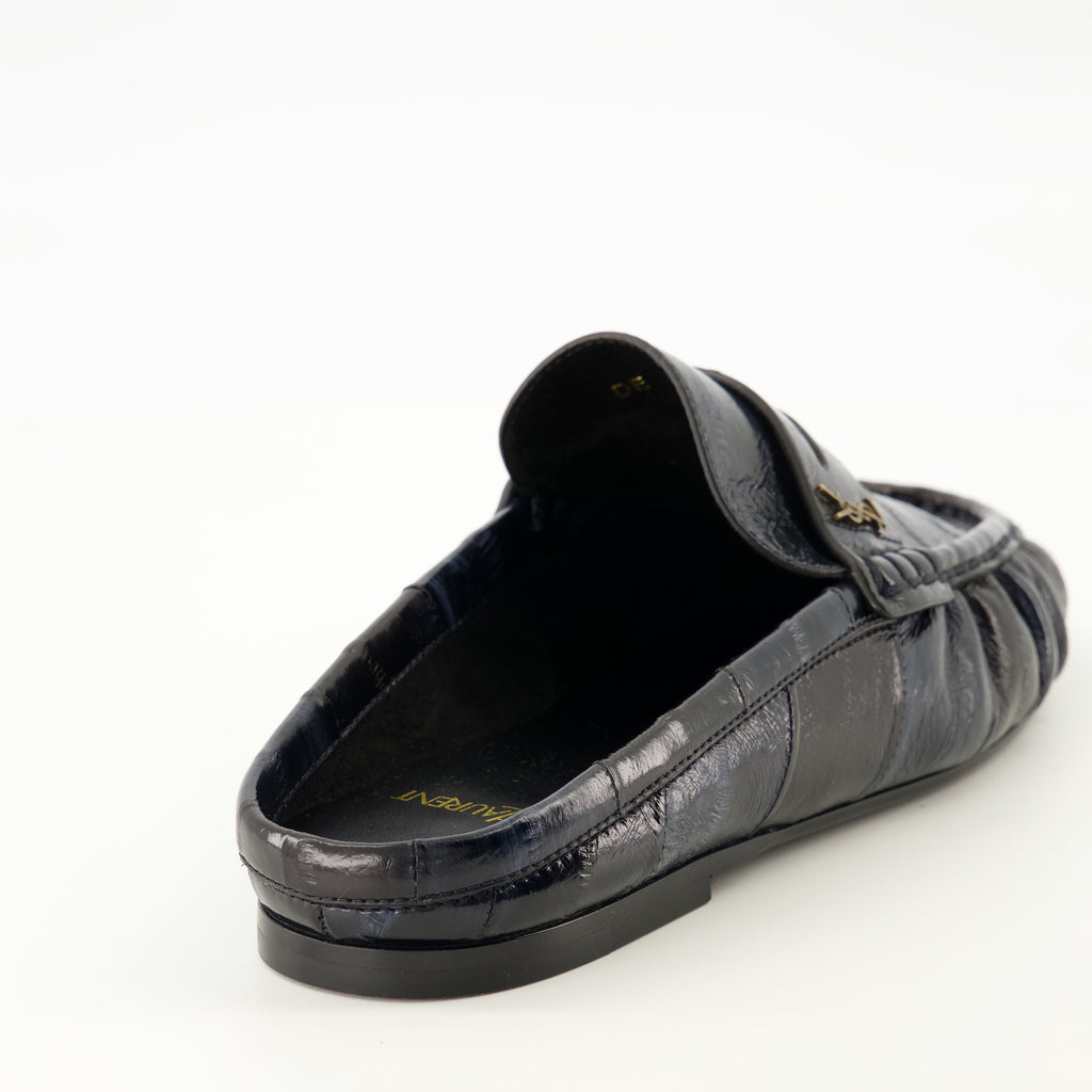 Chaussures ouvertes Mules Loafer en cuir d'anguilles Saint Laurent Bleu foncé Femme