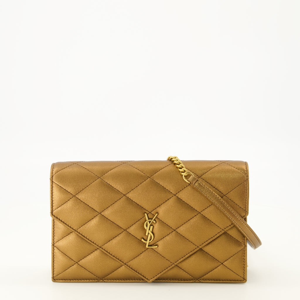 Petite maroquinerie Portefeuille Paris en cuir métallisé marron Saint Laurent Marron Femme