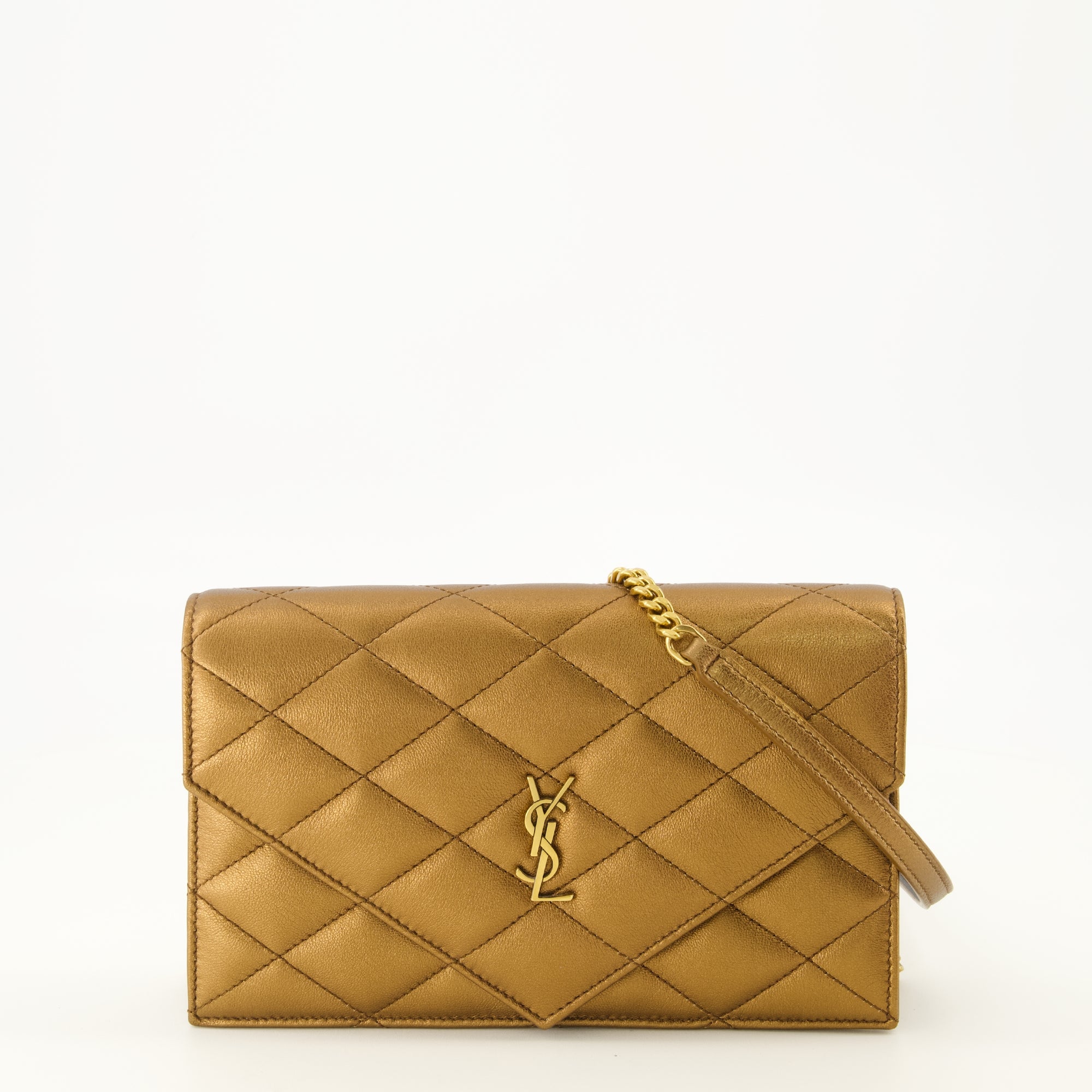 Petite maroquinerie Portafoglio Paris in Pelle Metallizzata Marrone Saint Laurent Marron Femme