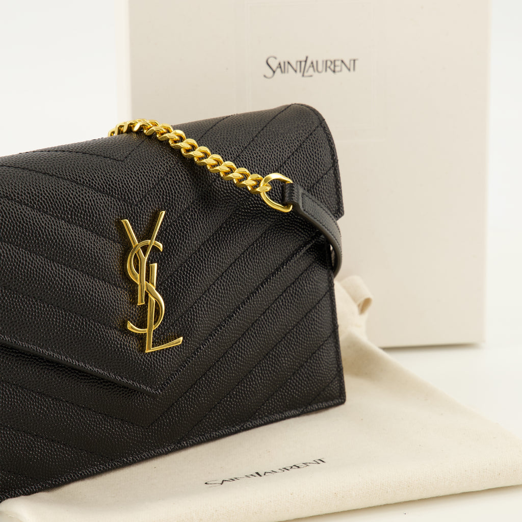 Sacs à main et épaule Monedero Cassandre con Cadena de Cuero Graneado Negro Saint Laurent Noir Femme