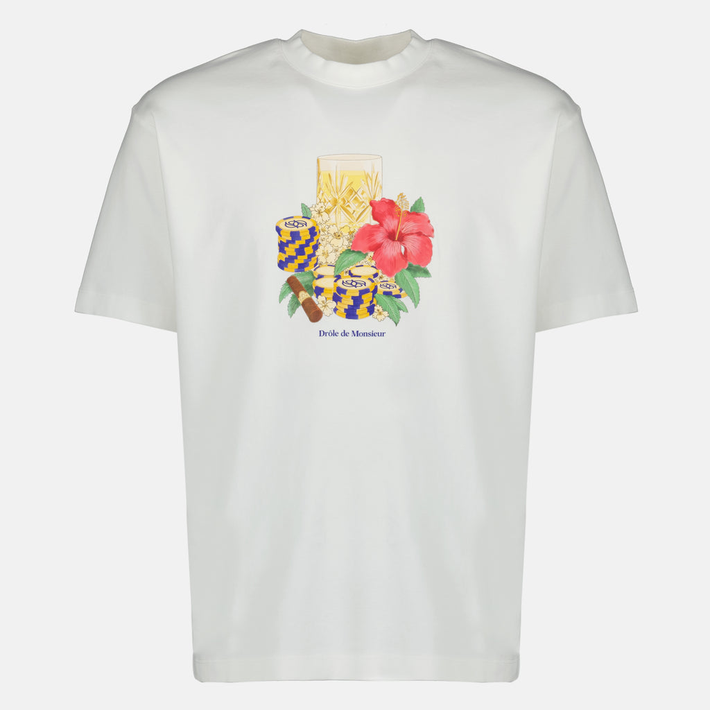 Imagem do artigo T-shirt branca Hibiscus Club da marca Drole De Monsieur para Homem - Temporada Primavera-Verão 2026 - Vista Frontal