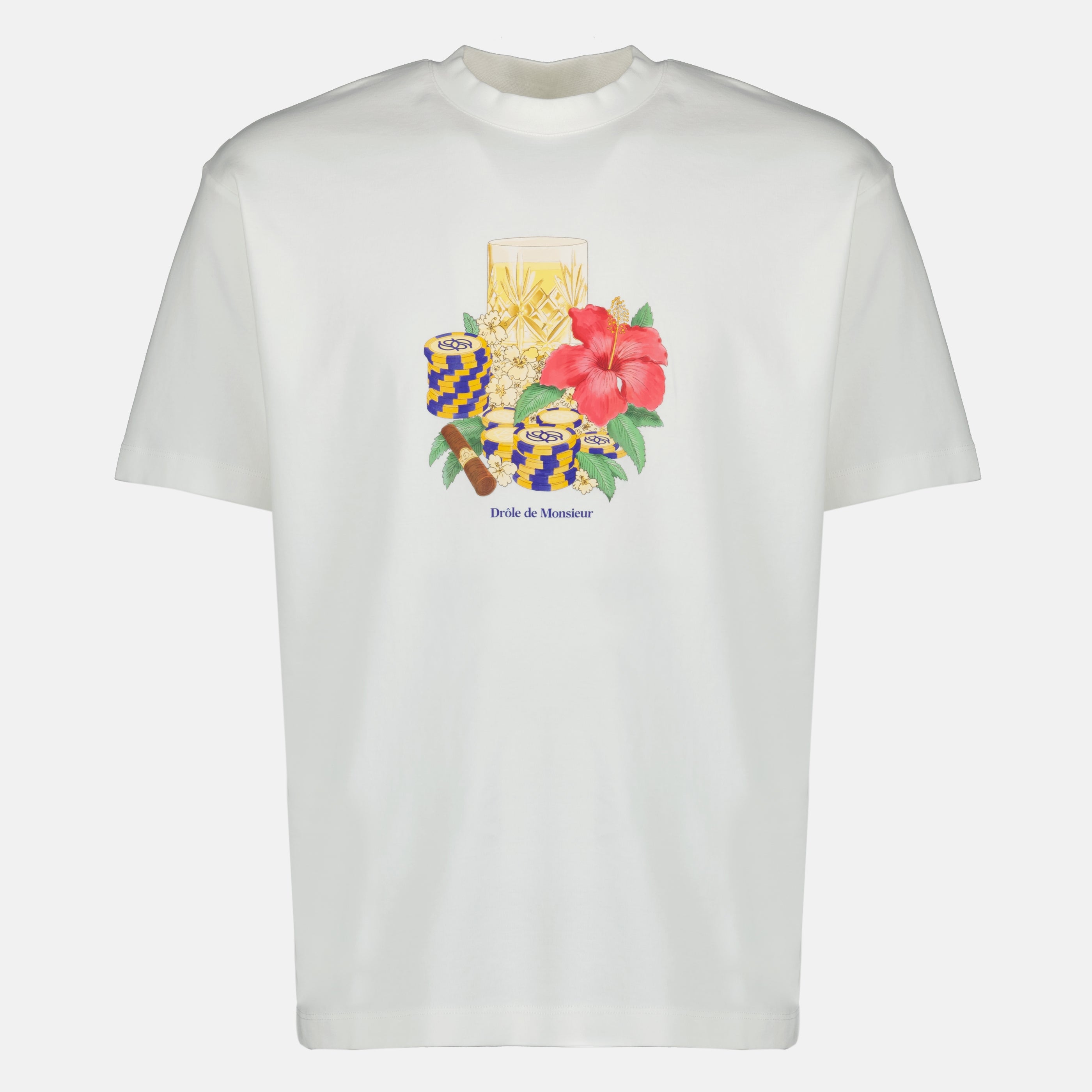 Imagem do artigo T-shirt branca Hibiscus Club da marca Drole De Monsieur para Homem - Temporada Primavera-Verão 2026 - Vista Frontal