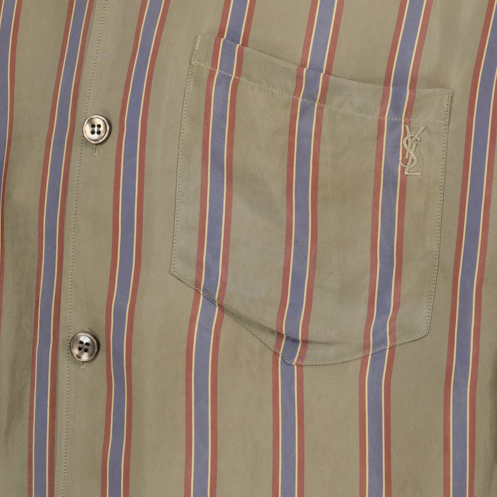 Image of the Cassandre striped cotton shirt by Saint Laurent for Men - Spring-Summer 2026 - Detailed View_1