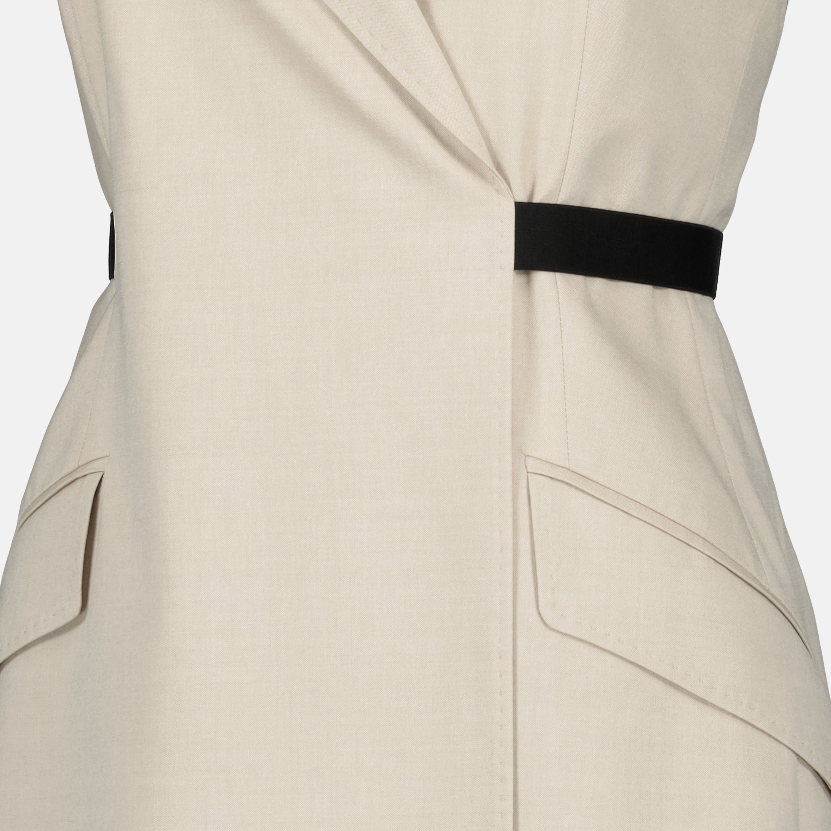 Imagem do vestido bege em tela de algodão e lã da marca Max Mara para Mulheres - Temporada Primavera-Verão 2026 - Vista Detalhada_1