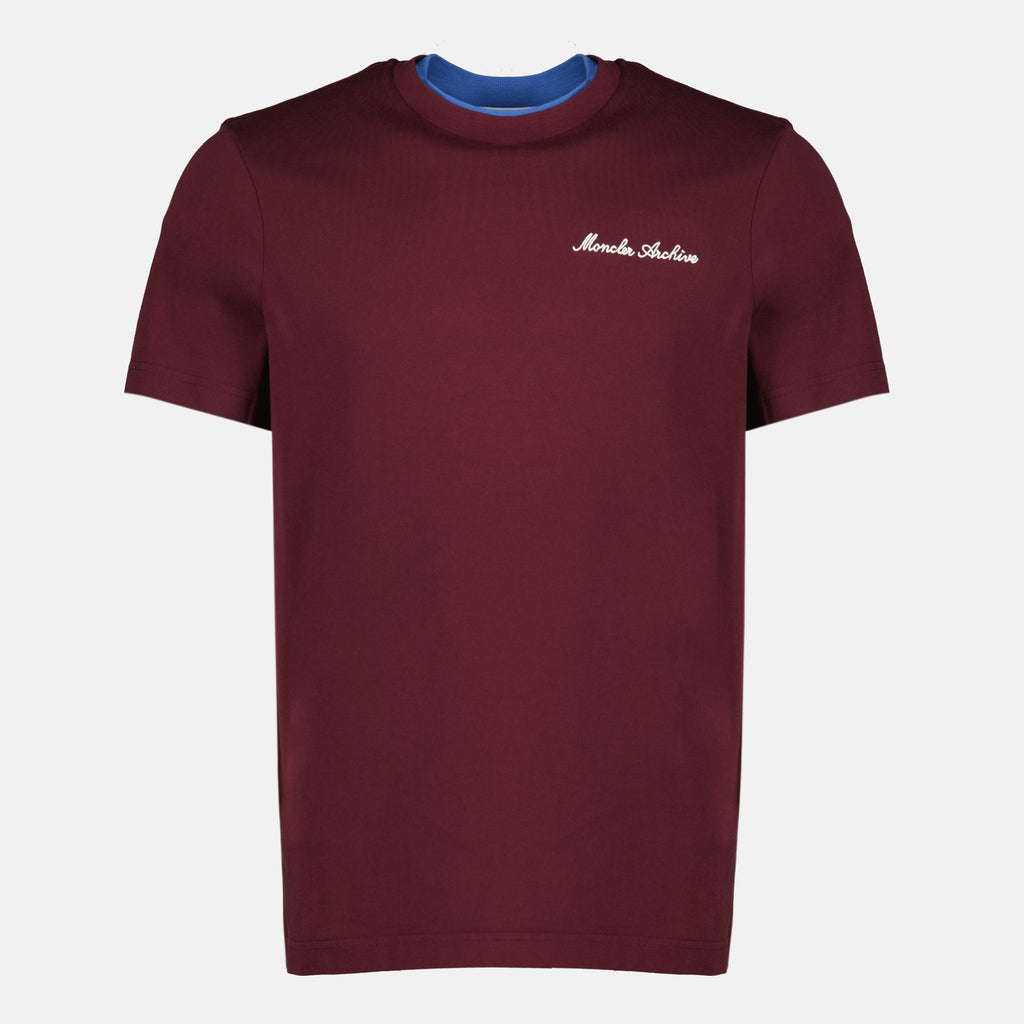 Image de l'article T-shirt à logo brodé bordeaux de la marque Moncler pour Homme - Saison Printemps-Été 2026 - Vue de Face