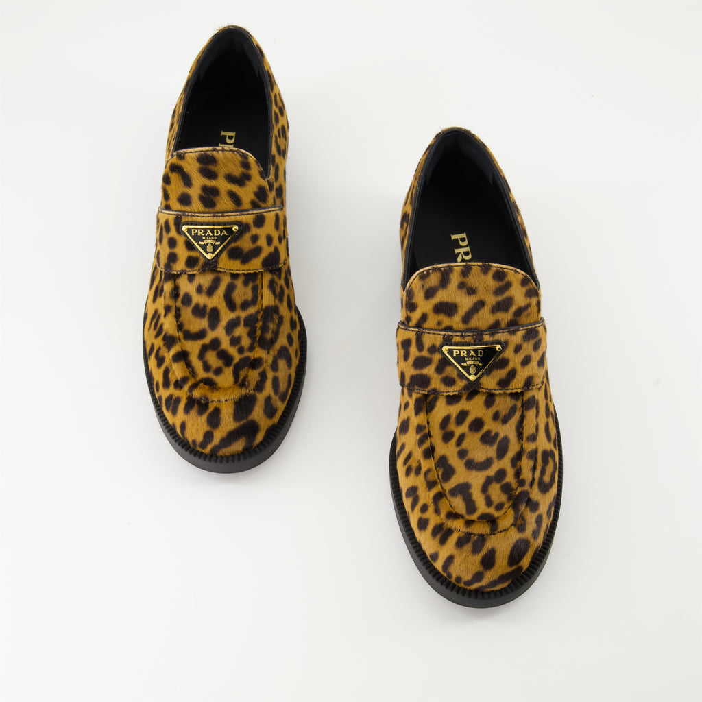 Mocassins Mocassins en velours léopard Prada Marron Femme