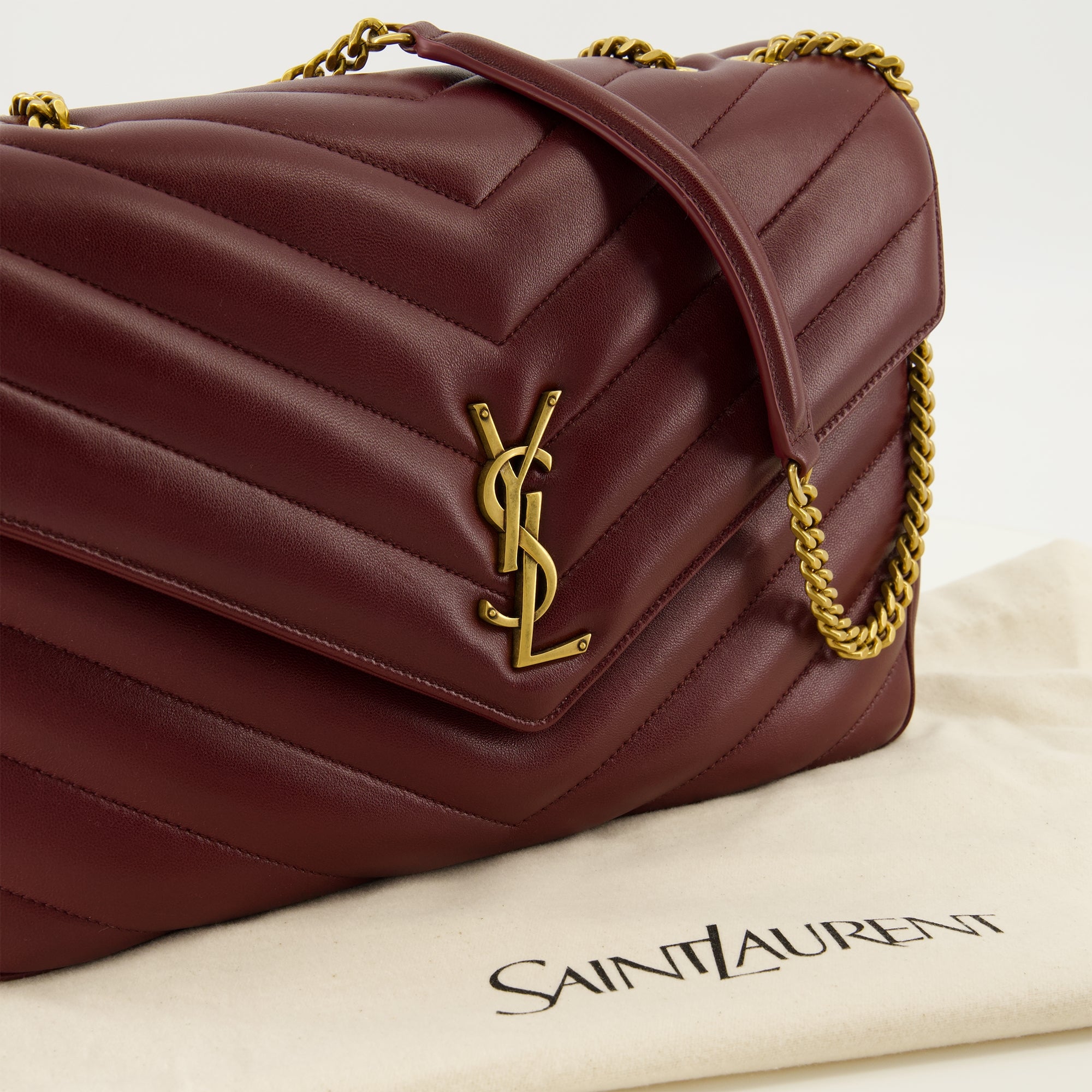 Sacs à main et épaule Sac Loulou large en cuir bordeaux Saint Laurent Bordeaux Femme