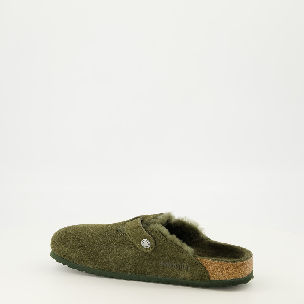 Chaussures ouvertes Kaki Fur Boston Mules Birkenstock Kaki Unisexe