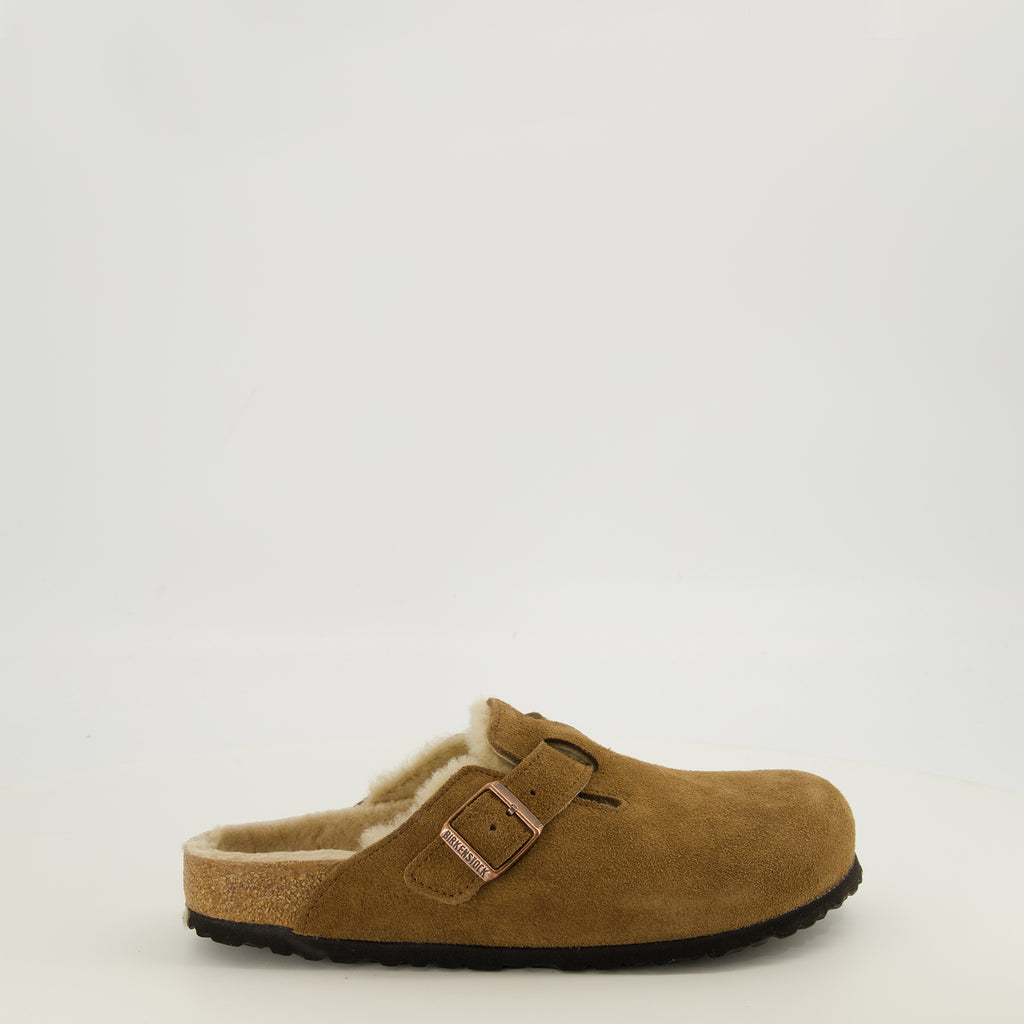 Chaussures ouvertes Mules Boston de Piel de Oveja Marrón Birkenstock Marron Unisexe
