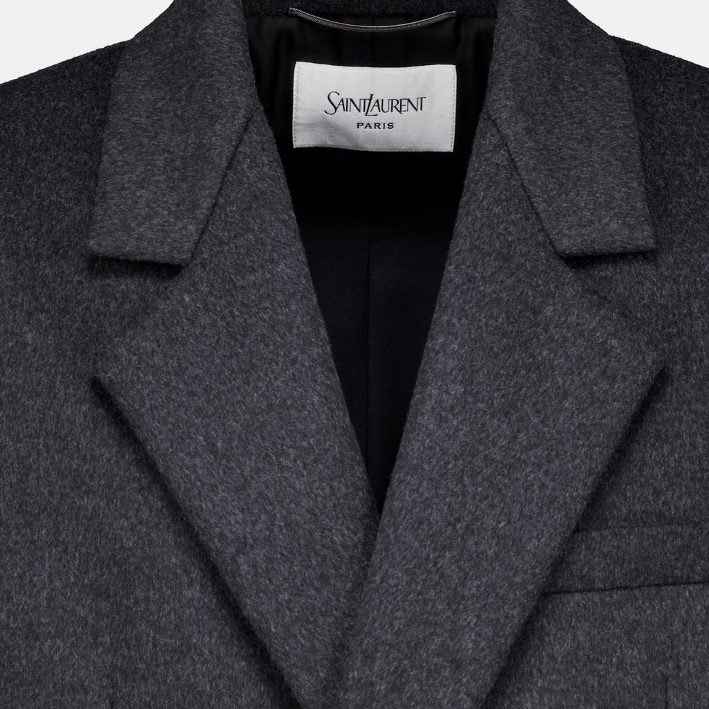 Manteaux Gray Wool Coat Saint Laurent Gris Homme