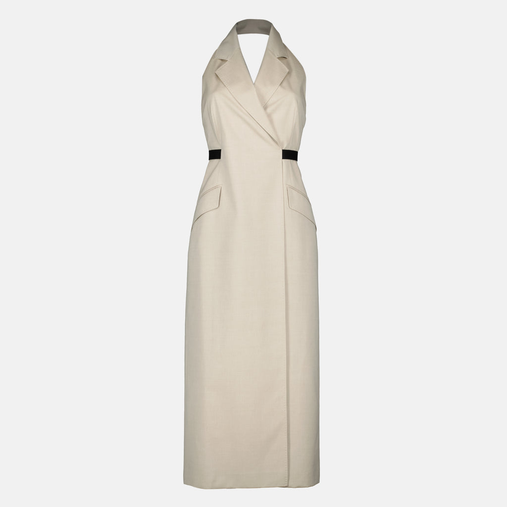 Image de l'article Robe beige en toile de coton et laine de la marque Max Mara pour Femme - Saison Printemps-Été 2026 - Vue de Face