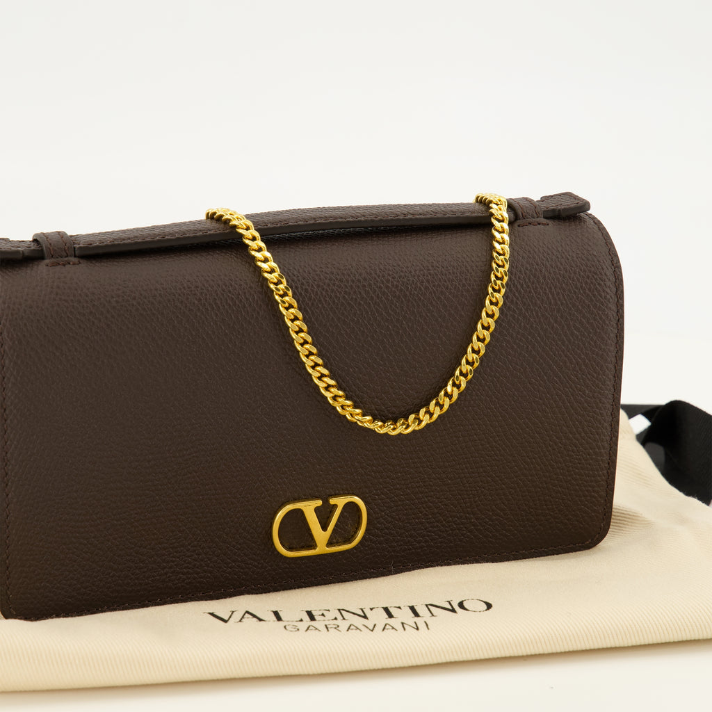 Petite maroquinerie Cartera de Cadena VLogo en Cuero Marrón Valentino Garavani Marron Femme