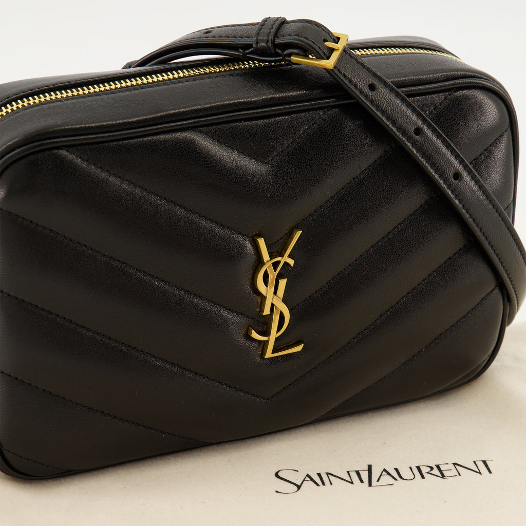 Sacs à main et épaule Bolsa Loulou Camera em Couro Matelassé Preto Saint Laurent Noir Femme