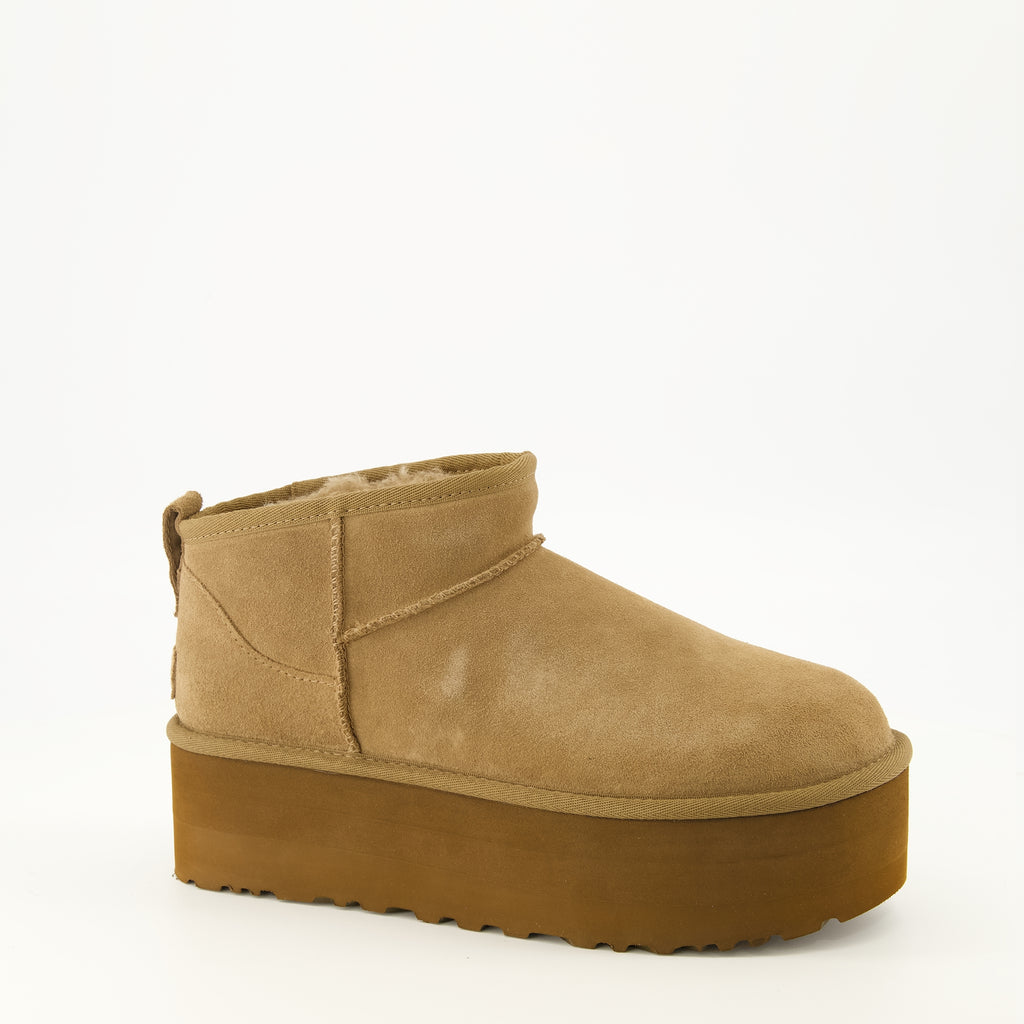 Bottines Botins Clássicos Ultra Mini com Plataforma Castanhos Ugg Marron Femme