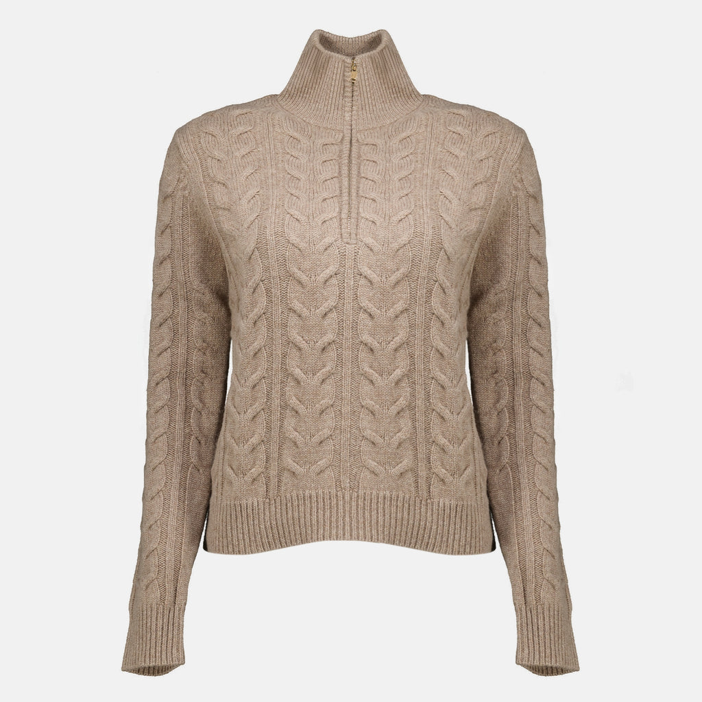 Maille Sweater de Cashmere com Fecho na Frente Max Mara Beige Femme