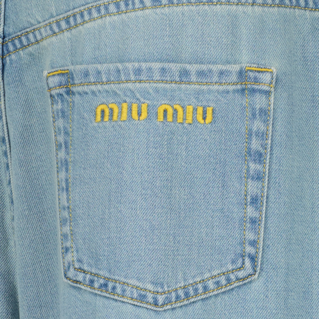 Immagine dei jeans larghi blu chiaro del marchio Miu Miu per donna - Collezione Primavera-Estate 2026 - Vista Dettagliata_1