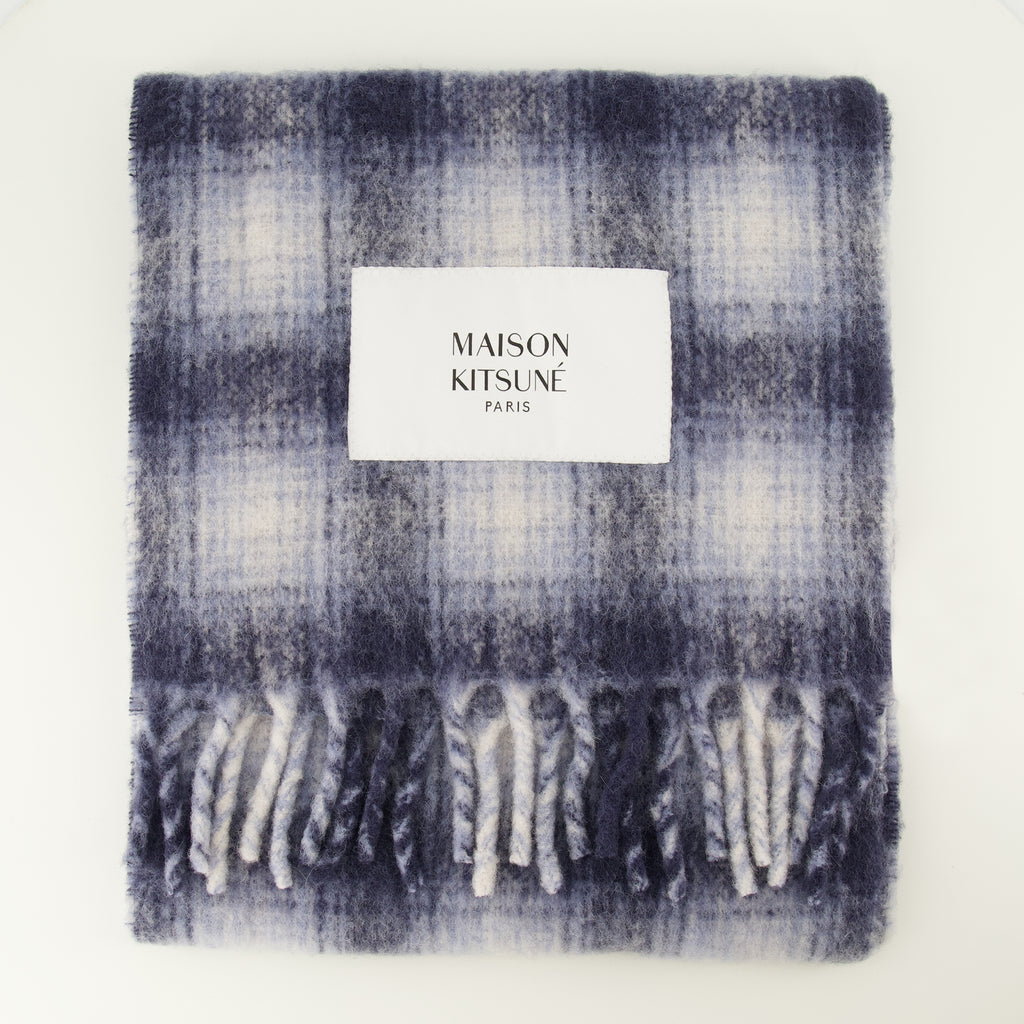 Écharpes, foulards et gants Écharpe à carreaux en alpaga Maison Kitsune Bleu foncé Homme
