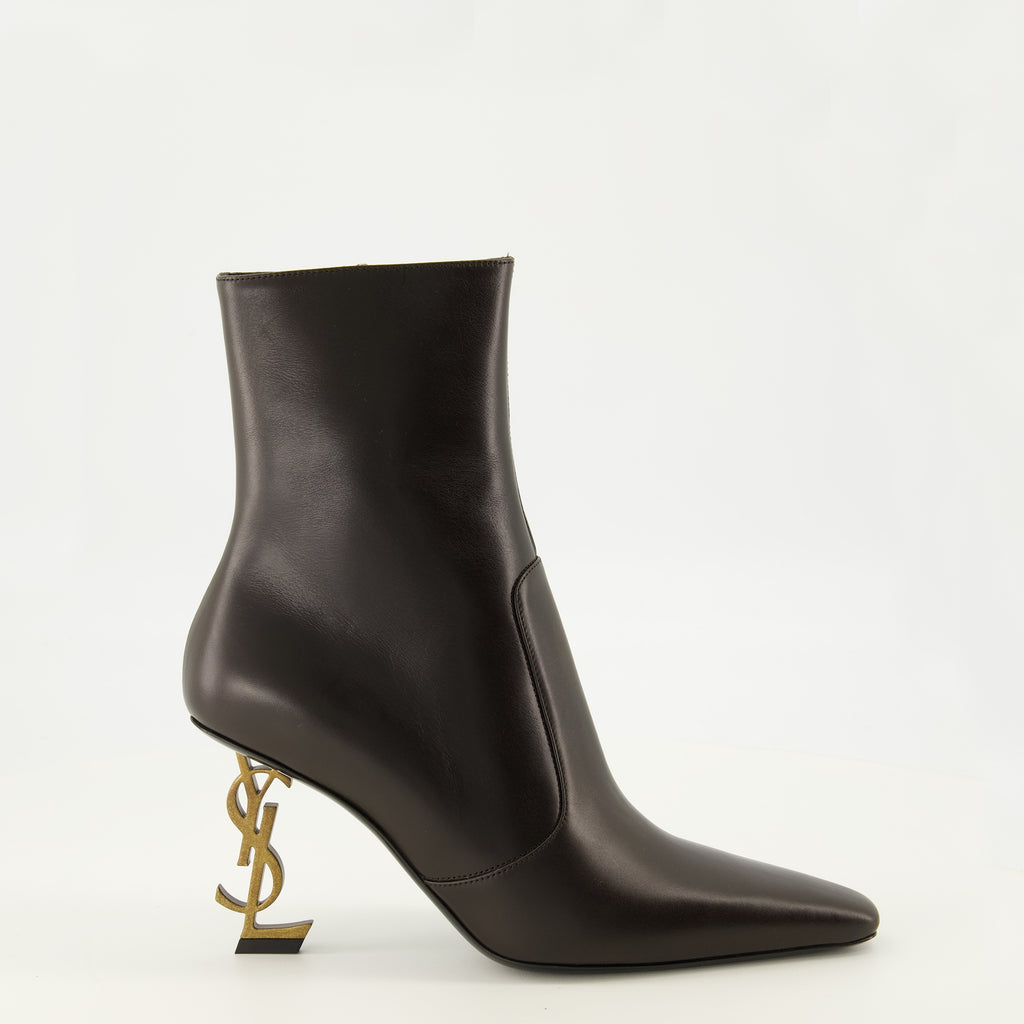 Bottines 오피움 앵클 부츠 브라운 레더 Saint Laurent Marron Femme