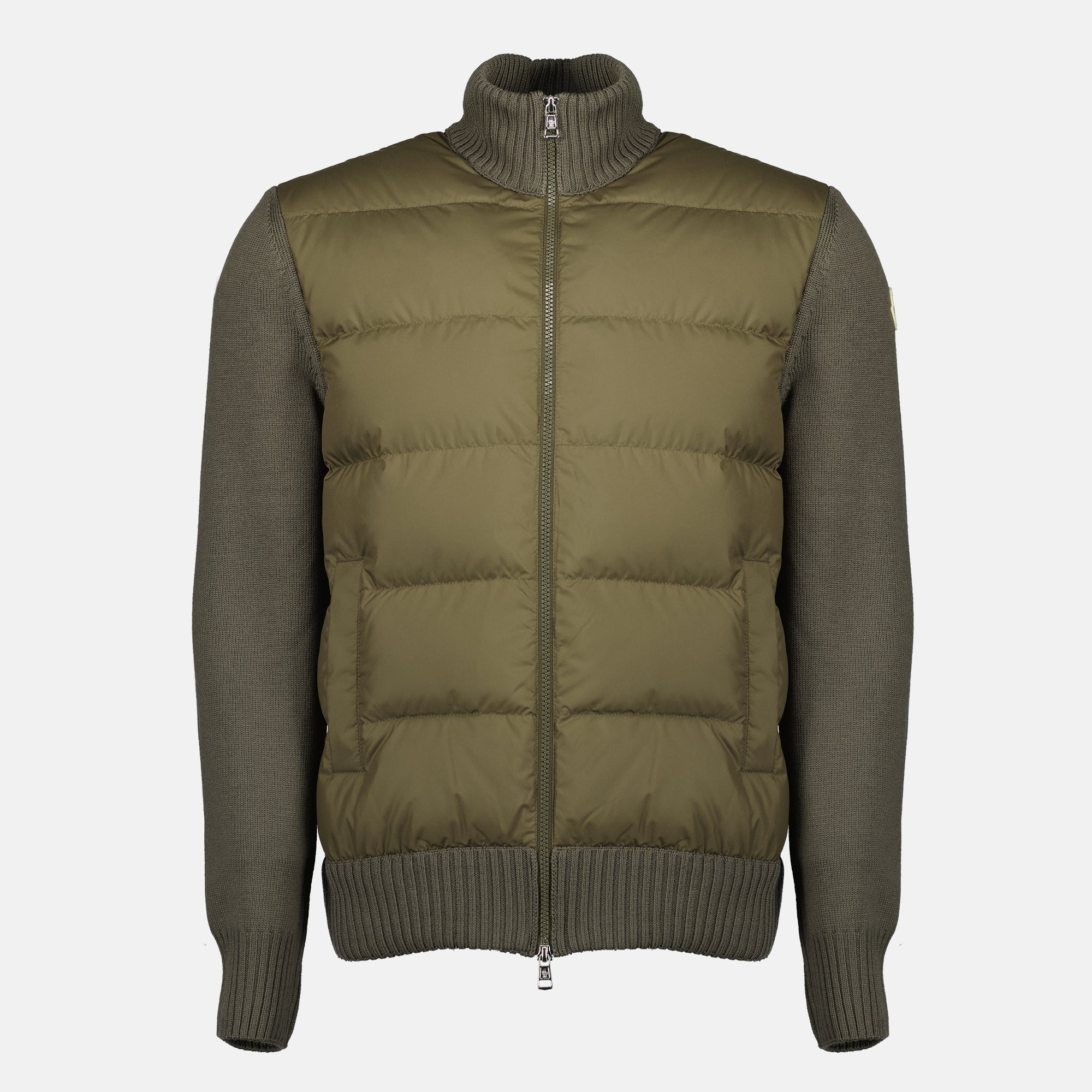 Immagine del cardigan in lana khaki con zip di Moncler per Uomo - Stagione Autunno-Inverno 2025 - Vista Frontale