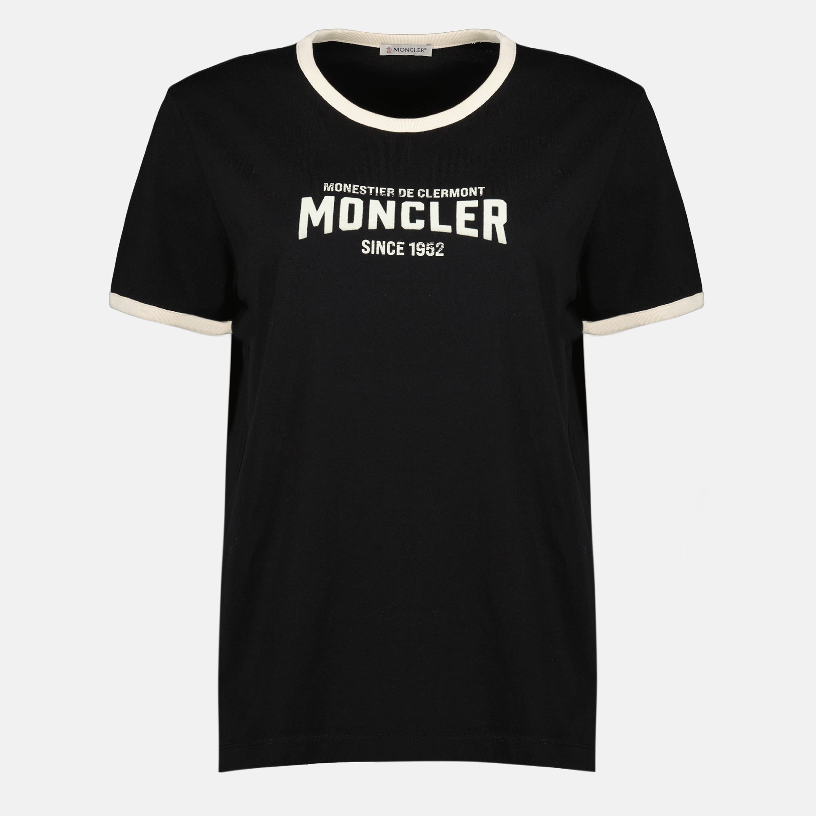 Image de l'article T-shirt à logo floqué noir de la marque Moncler pour Femme - Saison Printemps-Été 2026 - Vue de Face