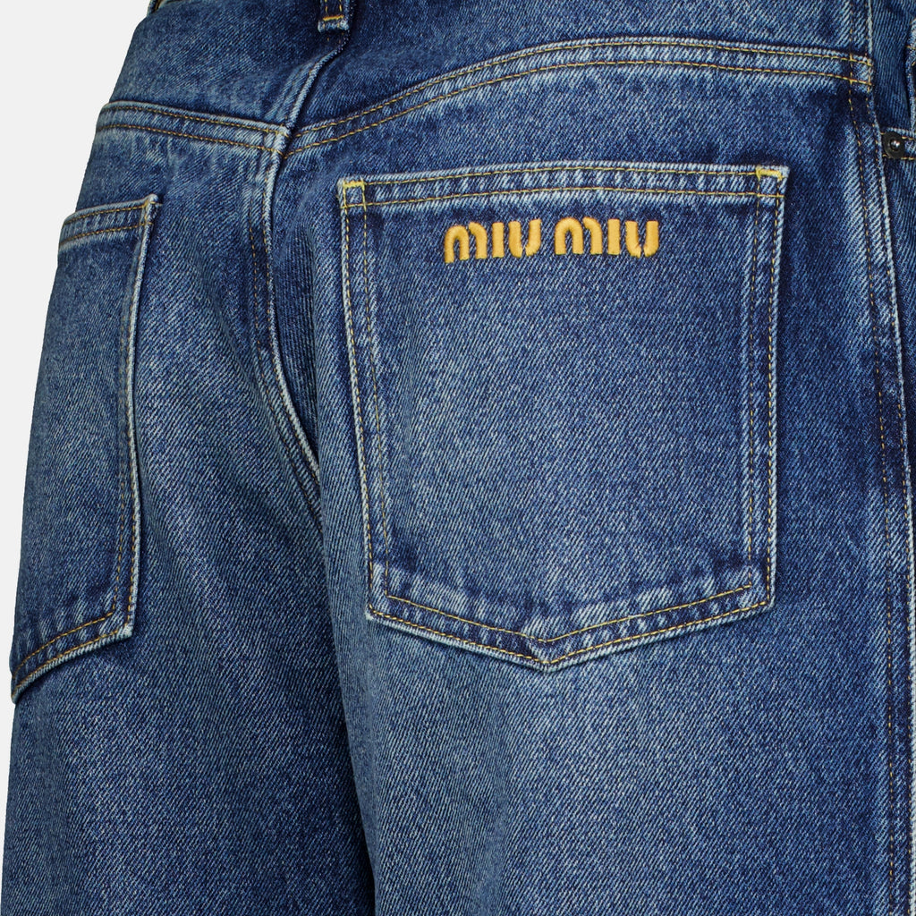 Pantalons Weite blaue Denim-Jeans Miu Miu Bleu foncé Femme