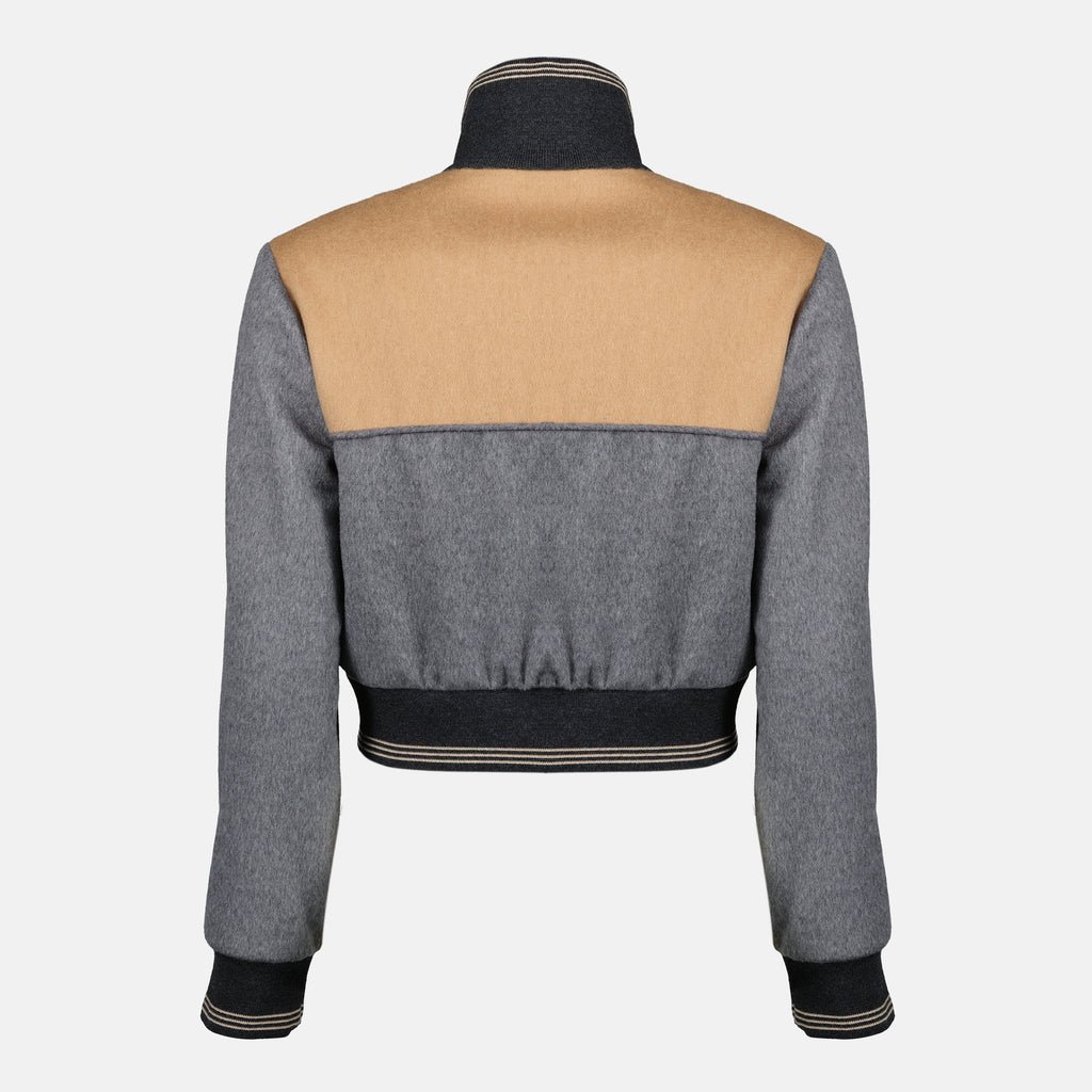 Image of the Miu Miu Women's Gray Velvet Zip Jacket - Spring-Summer 2026 - Back View