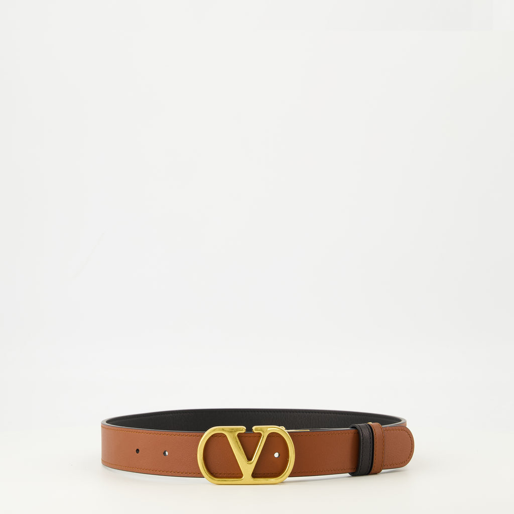 Image de l'article Ceinture Vlogo réversible marron et noir 30 mm de la marque Valentino Garavani pour Femme - Saison Printemps-Été 2026 - Vue de Face