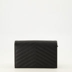 Sacs à main et épaule Portafoglio Cassandre con Catena in Pelle Grana Nera Saint Laurent Noir Femme