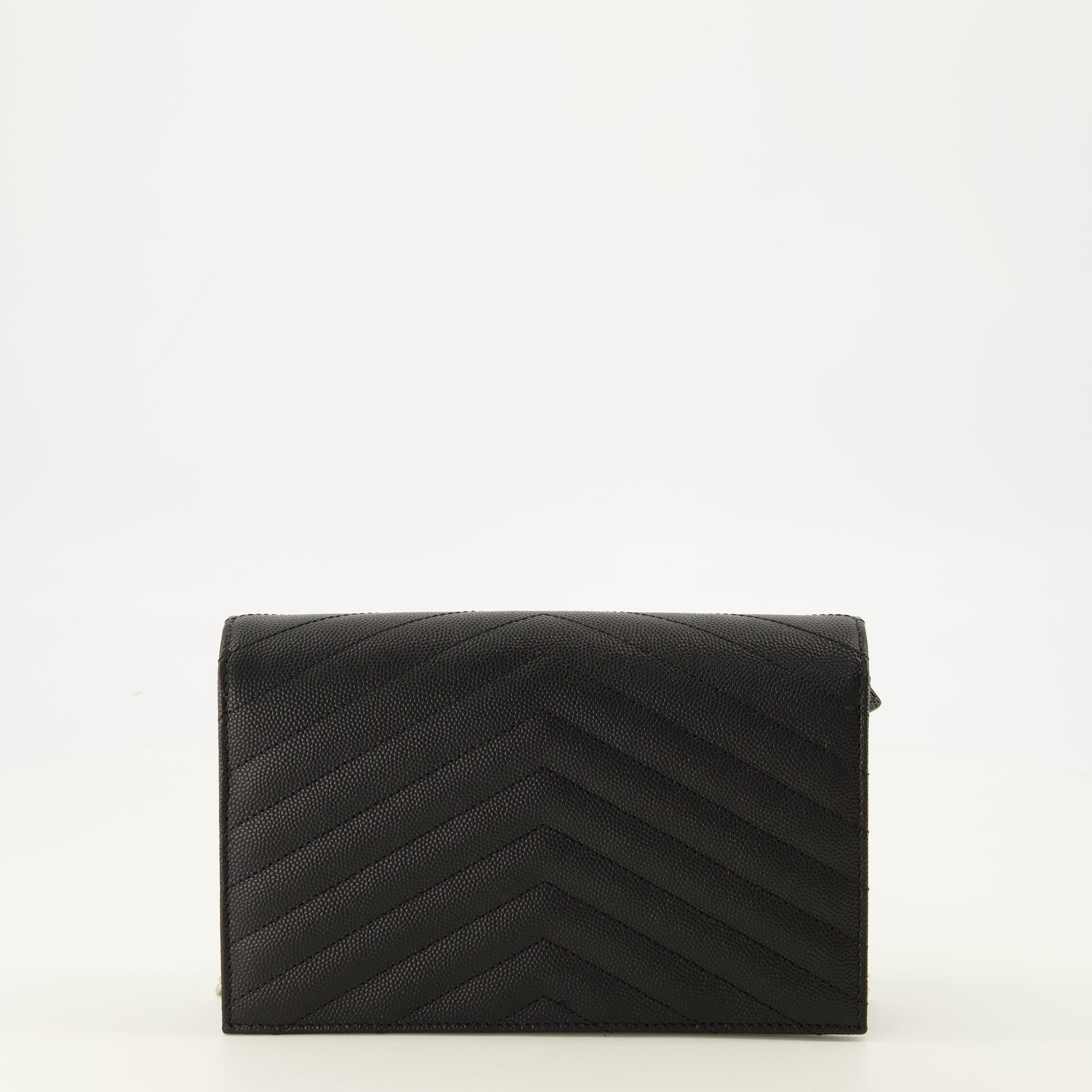 Sacs à main et épaule Portefeuilles Cassandre avec chaîne en cuir grainé noir Saint Laurent Noir Femme