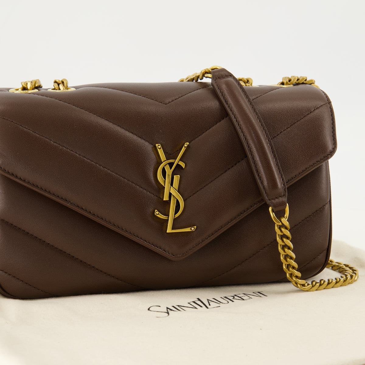 Sacs à main et épaule Loulou Small Brown Leather Bag Saint Laurent Marron Femme