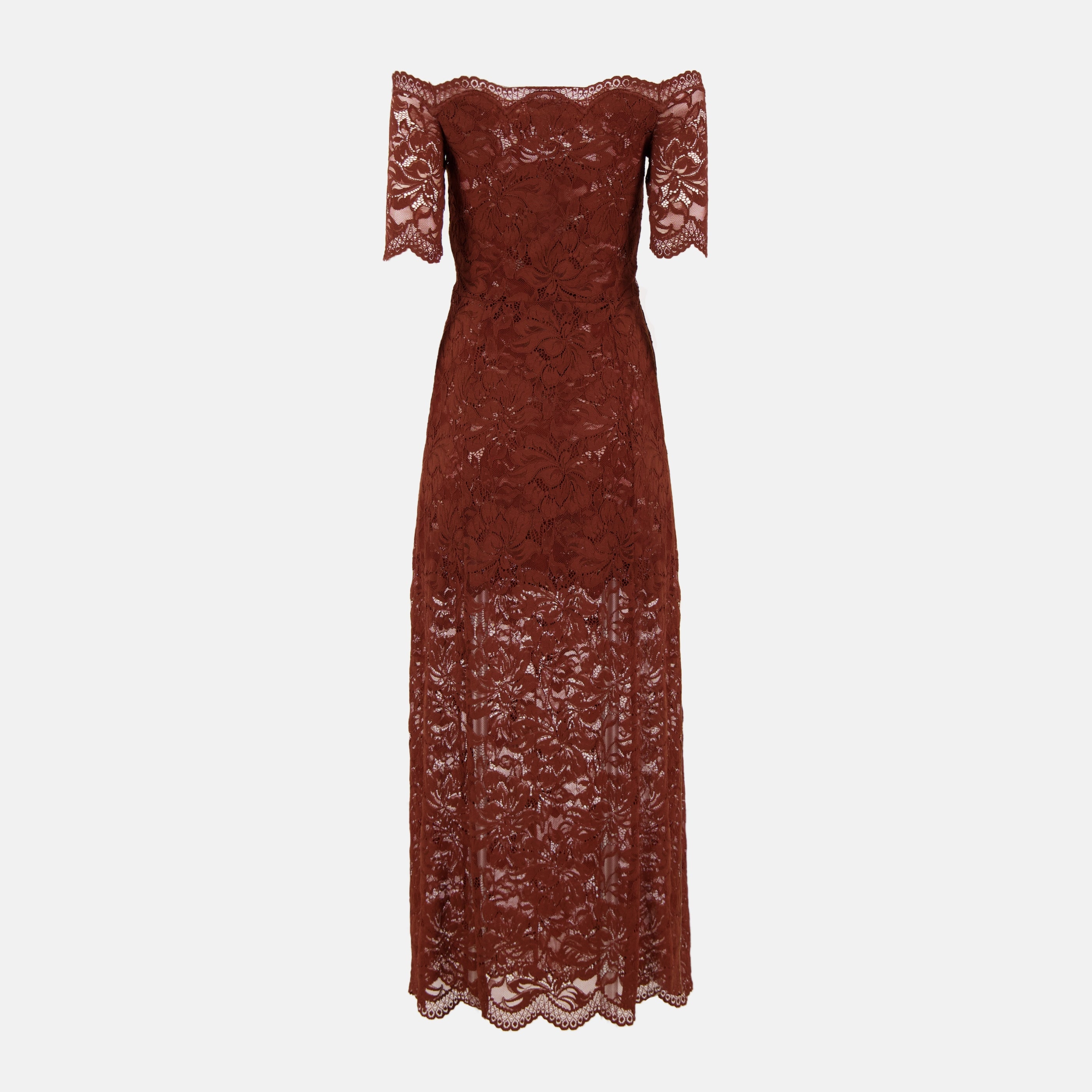 Image de l'article Robe longue en dentelle marron de la marque Rabanne pour Femme - Saison Printemps-Été 2026 - Vue de Dos