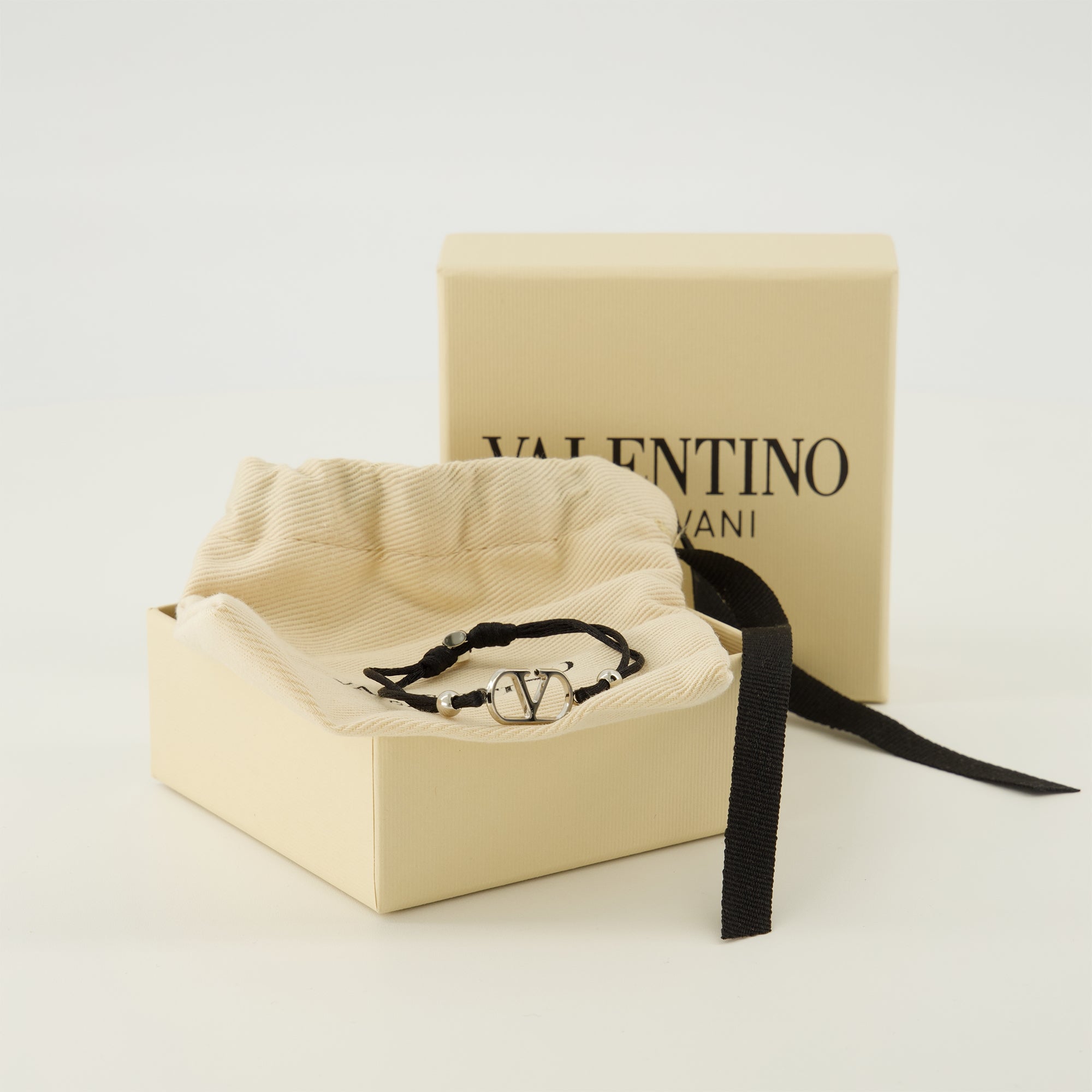 Bijoux 검은색 코튼 VLogo 팔찌 Valentino Garavani Noir Homme