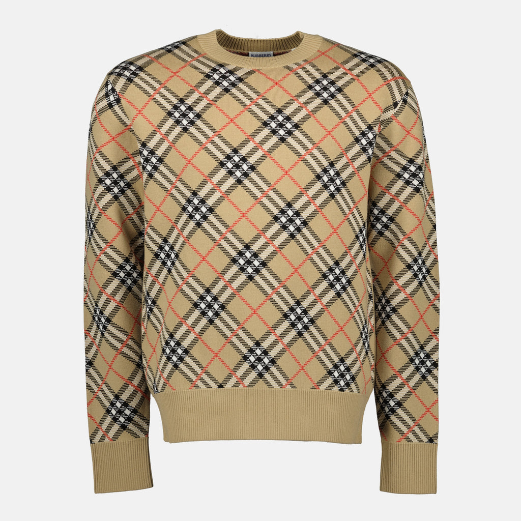 Image de l'article Pull à carreaux Check en laine de la marque Burberry pour Homme - Saison Printemps-Été 2026 - Vue de Face