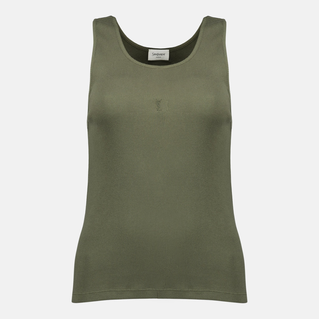 Immagine del top Cassandre kaki del marchio Saint Laurent per Donna - Stagione Primavera-Estate 2026 - Vista Frontale