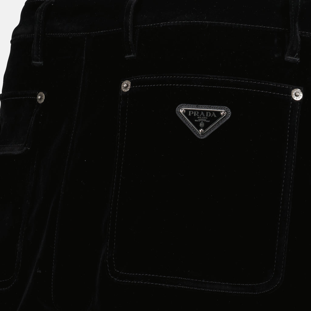 Calças Jeans de Denim em Veludo Prada Preto Homme