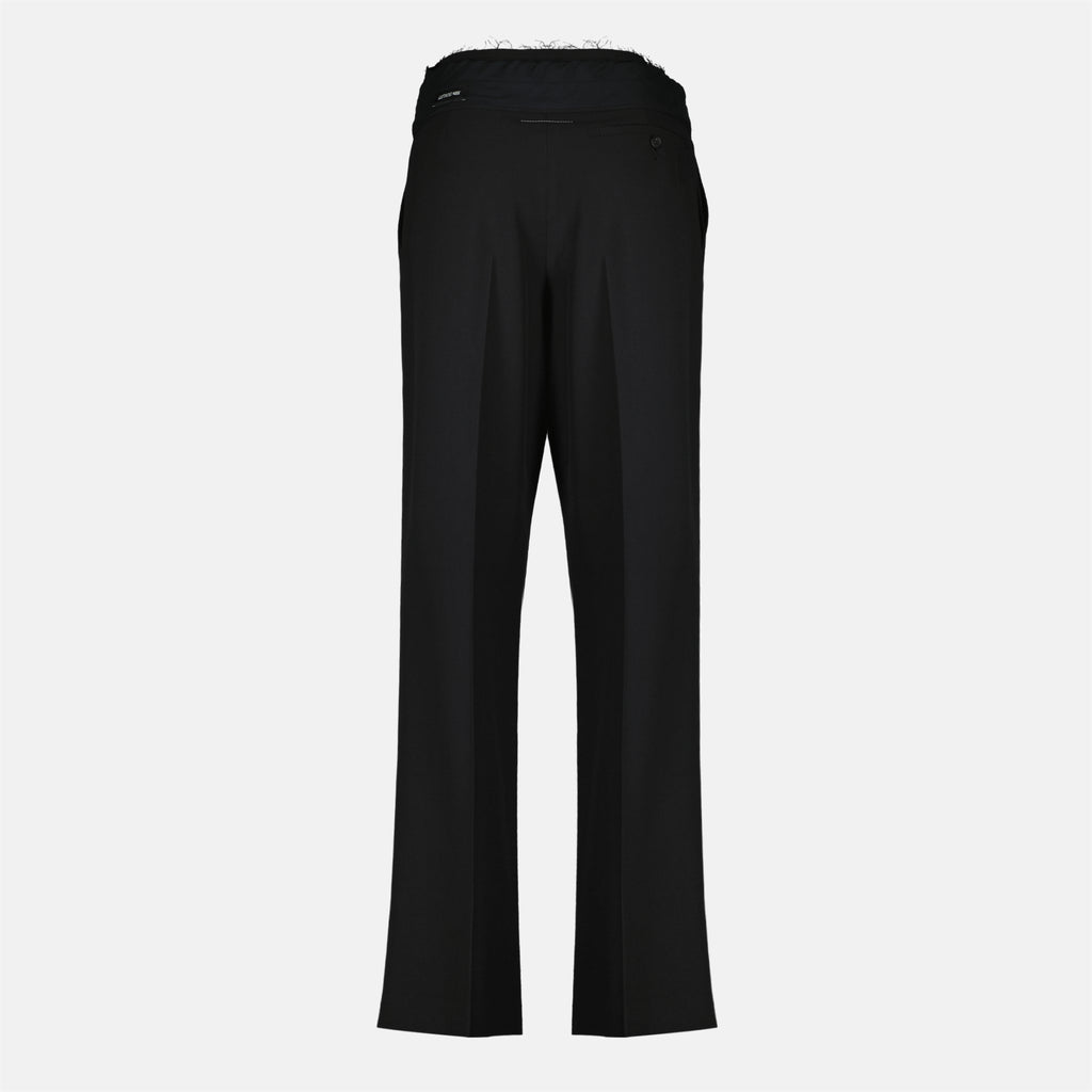 Pantalons Schwarze Woll-Hosen mit hohem Bund Mm6 Noir Femme