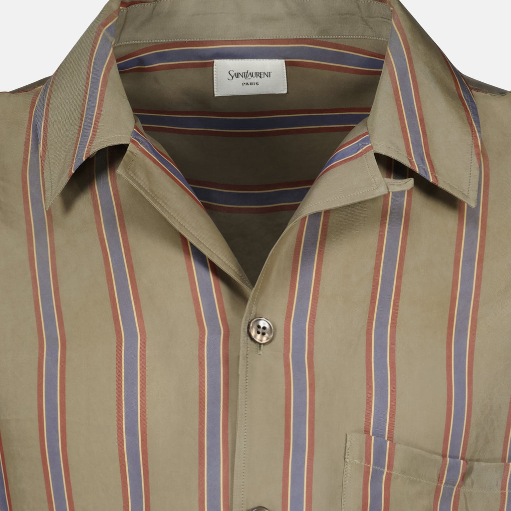 Image of the Cassandre striped cotton shirt by Saint Laurent for Men - Spring-Summer 2026 - Detailed View_2