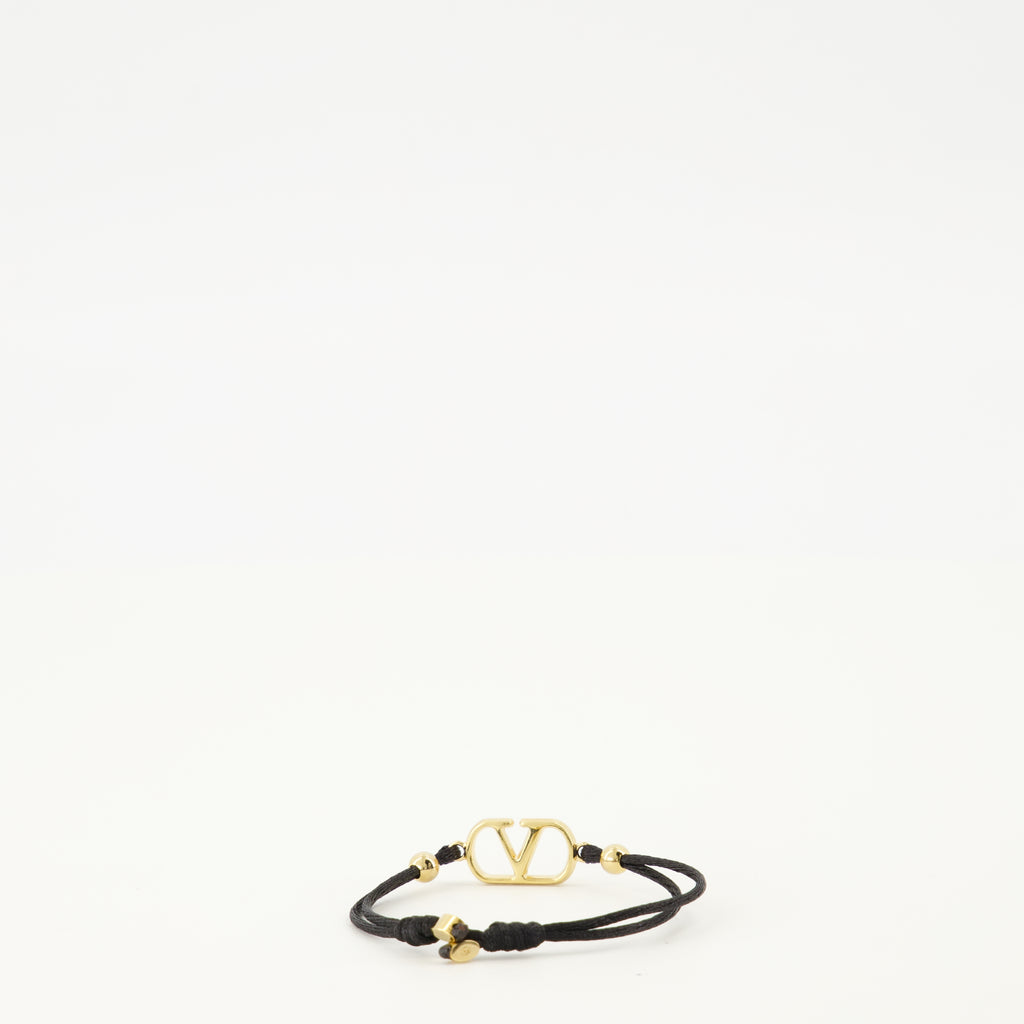 Image of the Vlogo bracelet with black cord and Swarovski® crystals by Valentino Garavani for Women - Spring-Summer 2026 - Back View