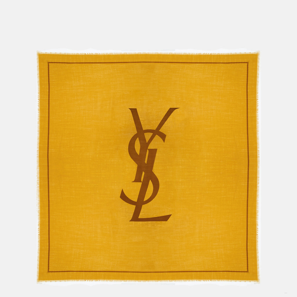 Écharpes, foulards et gants Carré de soie Cassandre en laine jaune Saint Laurent Jaune Femme