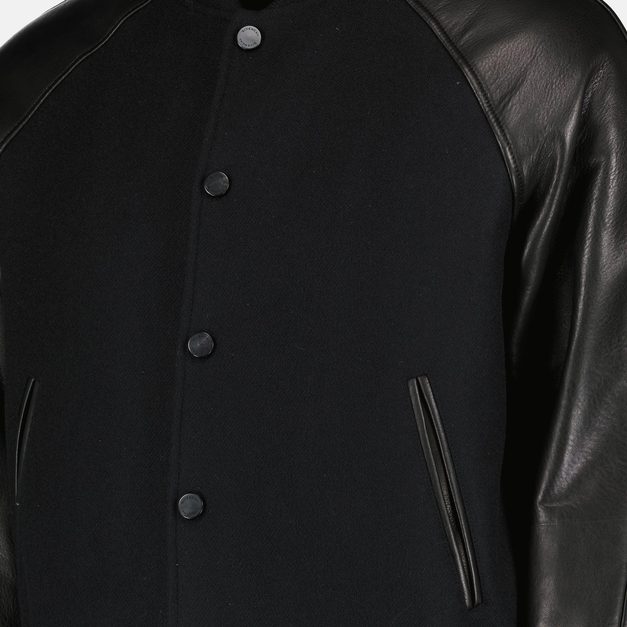 Image of the black two-tone bomber jacket by Givenchy for men - Spring-Summer 2026 - Detailed view 1