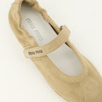 Chaussures plates 플룸 발레 플랫 - 베이지 스웨이드 Miu Miu Beige Femme