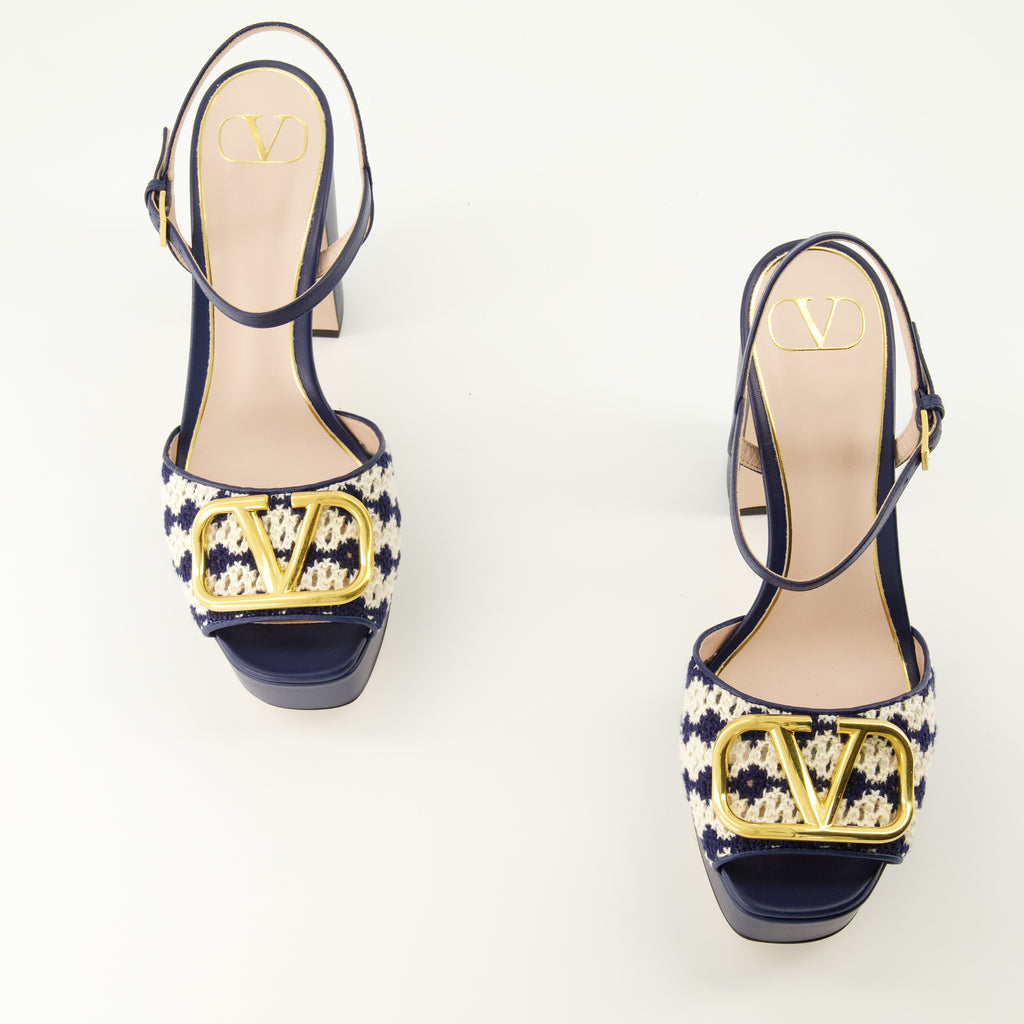 Chaussures ouvertes VLogo Navy Blue Heels Valentino Garavani Bleu foncé Femme