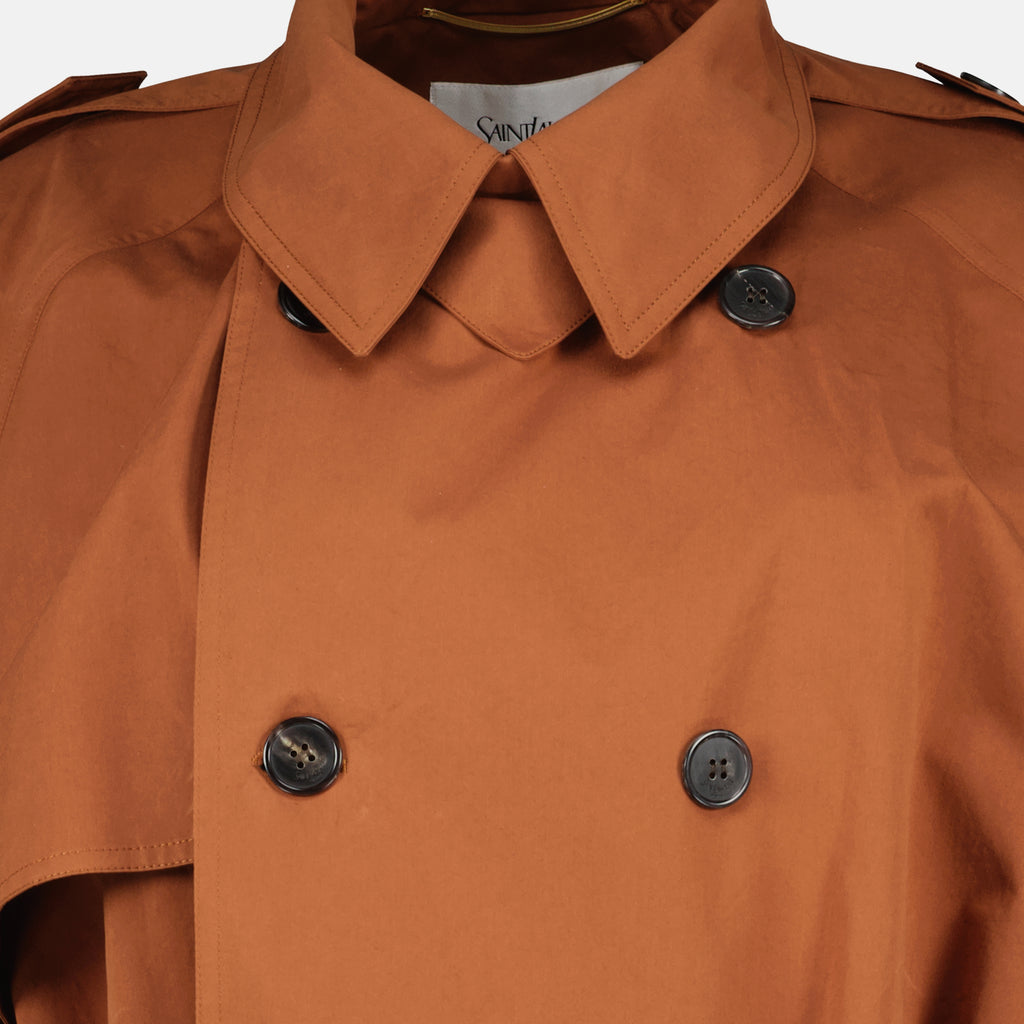 Image de l'article Trench en coton et soie marron de la marque Saint Laurent pour Femme - Saison Printemps-Été 2026 - Vue détaillée_1
