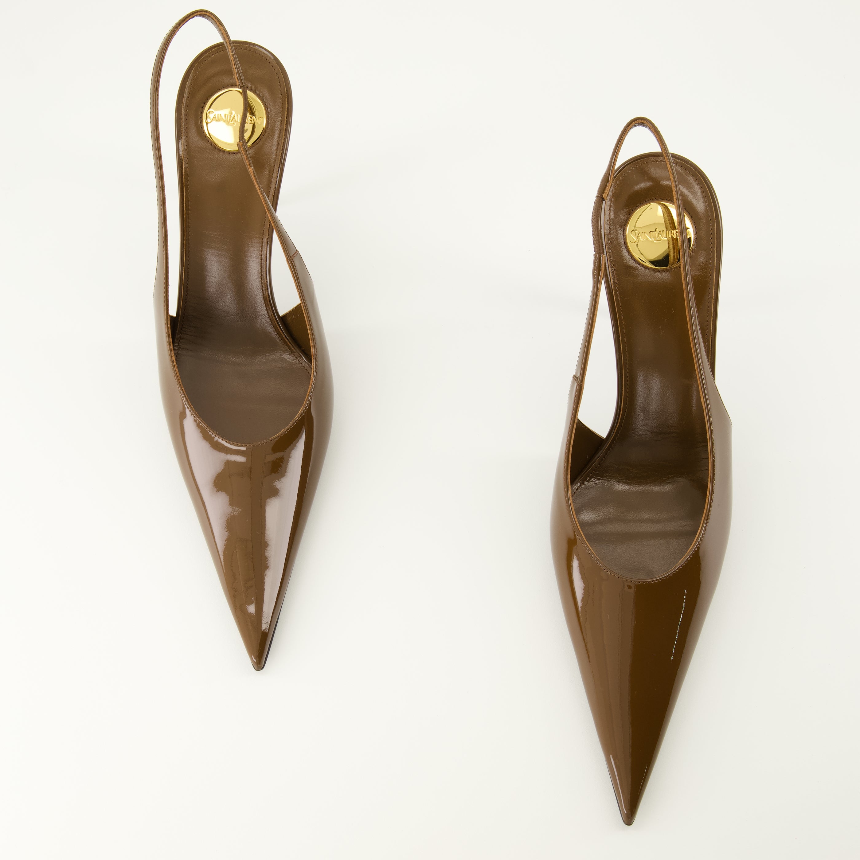 Chaussures ouvertes Guermantes Brown Patent Leather Slingbacks Saint Laurent Marron Femme