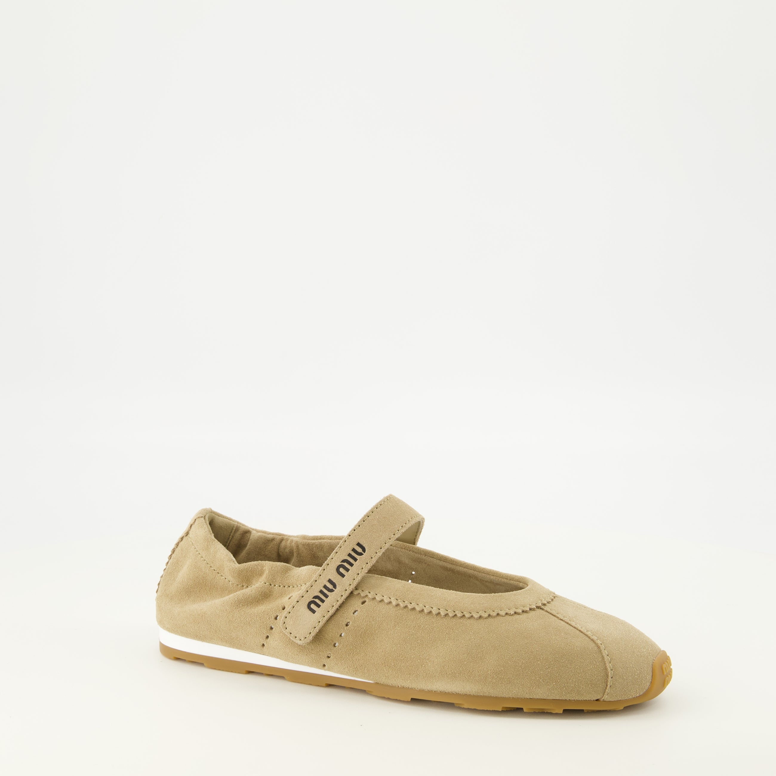 Chaussures plates Plume Ballet Flats in Beige Suede Miu Miu Beige Femme