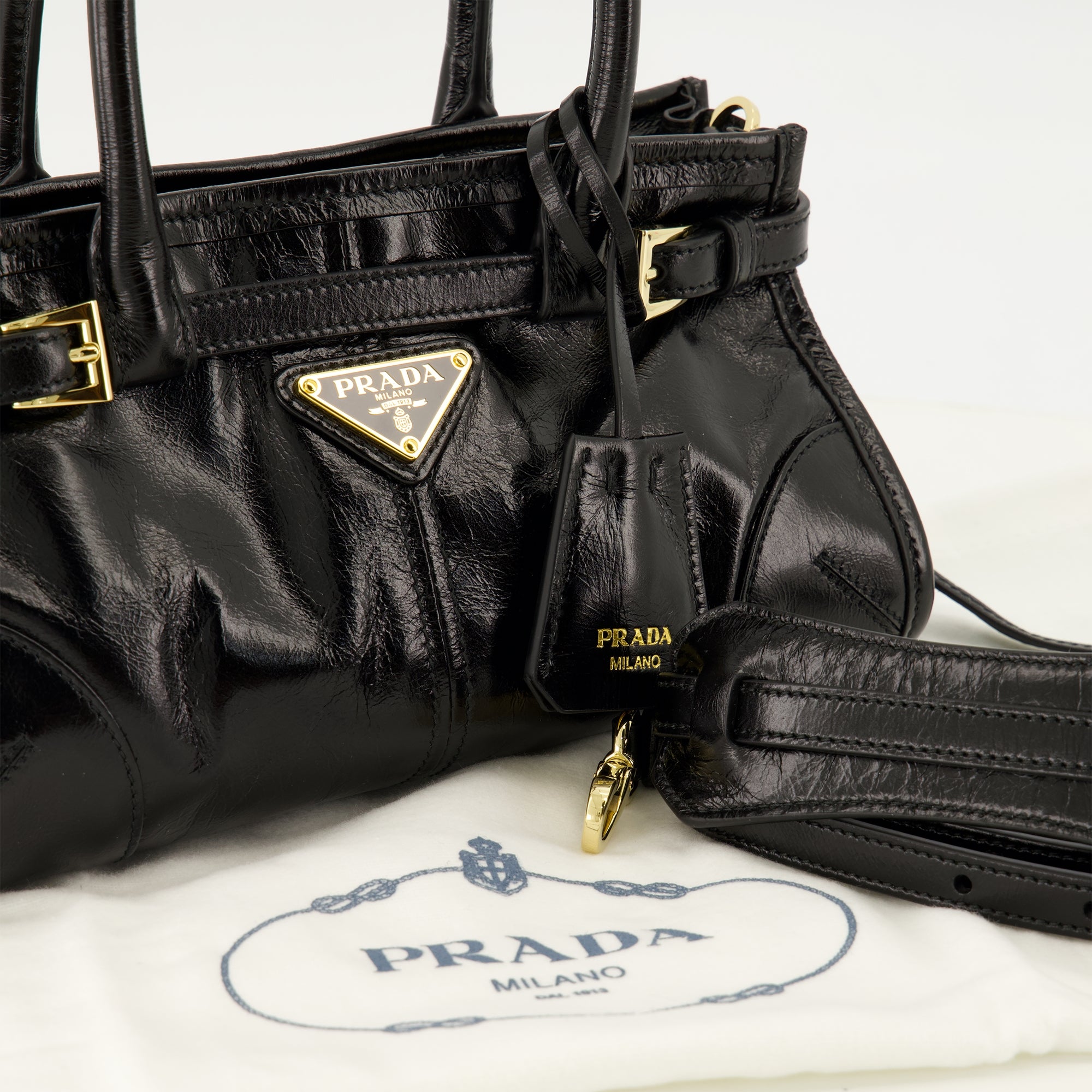 Sacs à main et épaule Mini Bonnie Leather Bag in Black Prada Noir Femme