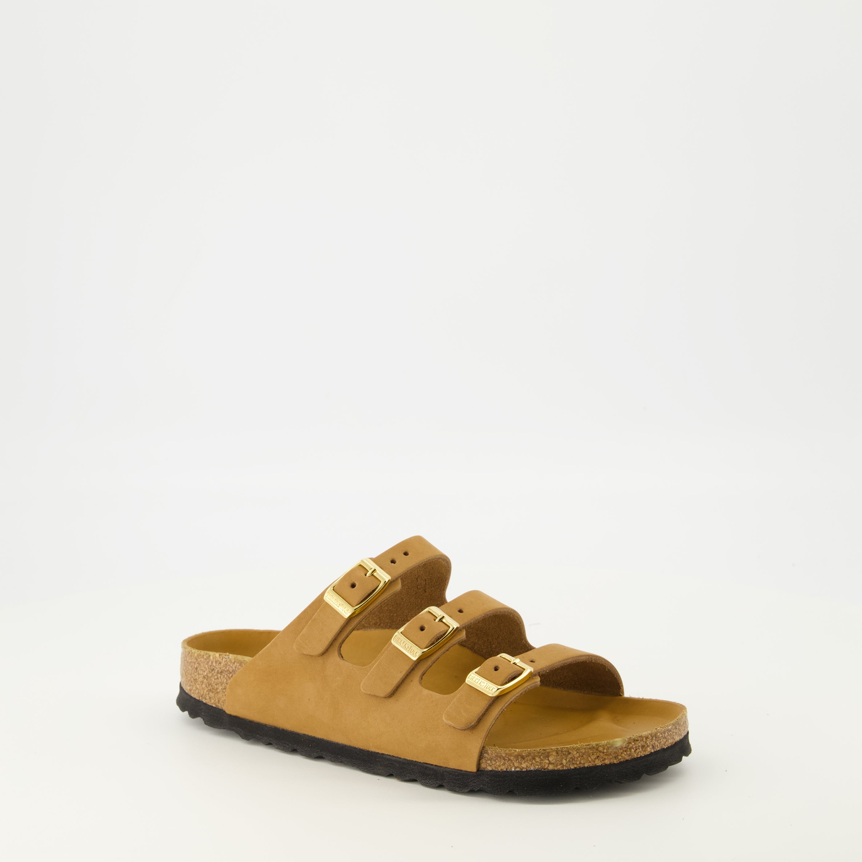 Image de l'article Sandales Florida marron en cuir nubuck de la marque Birkenstock pour Femme - Saison Printemps-Été 2026 - Vue trois quarts avant droite