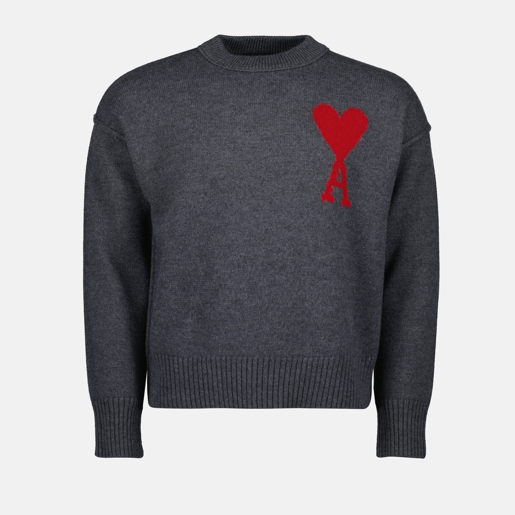 Maille Pull Ami de coeur rouge Ami PARIS Gris Unisexe
