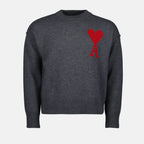 Maille Pull Ami de coeur rouge Ami PARIS Gris Unisexe